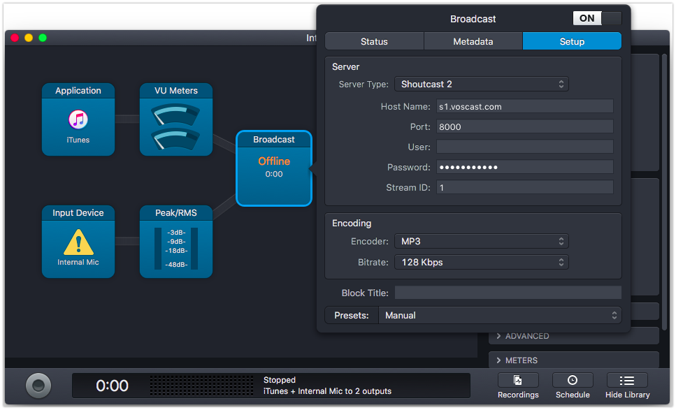 Audio Hijack setup Shoutcast