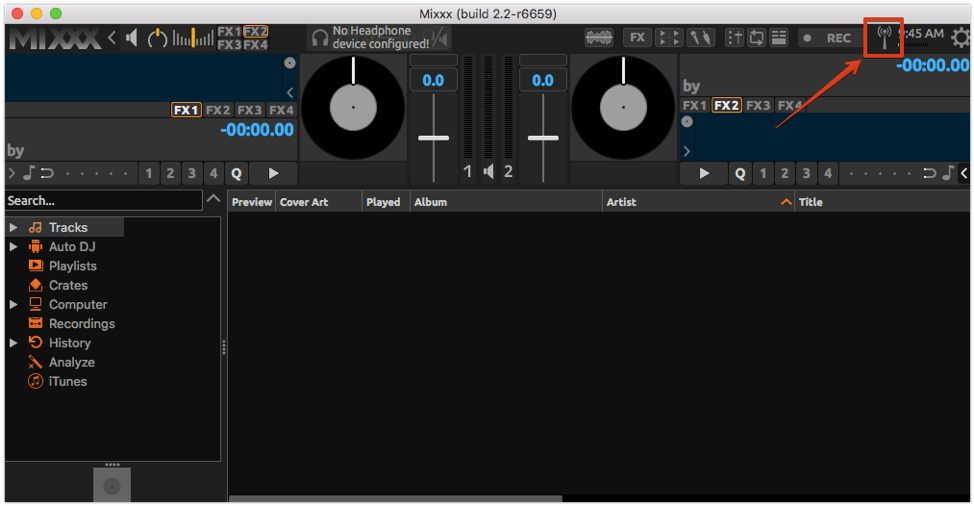 Broadcast control in an older Mixxx skin
