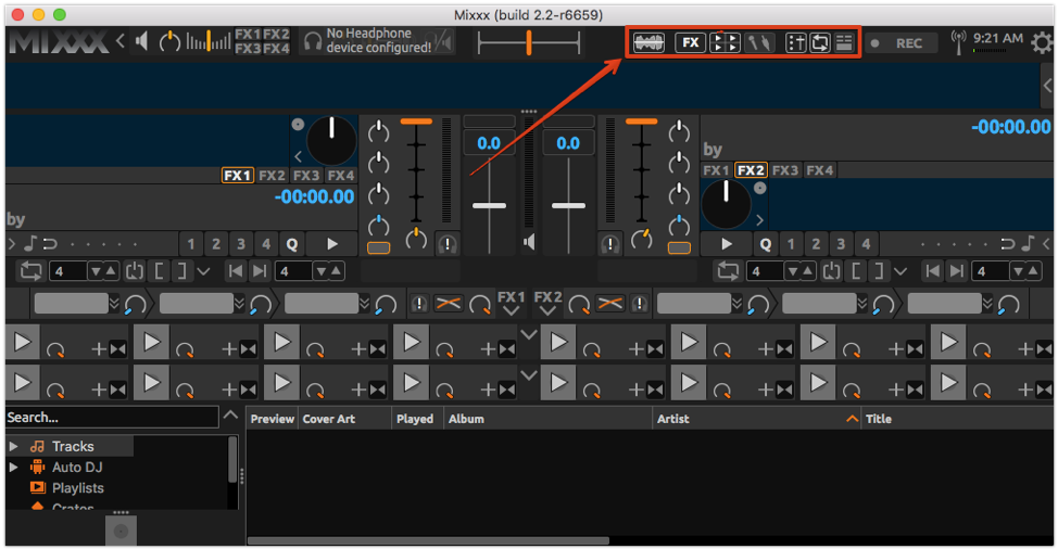 Optional panel controls in an older Mixxx skin