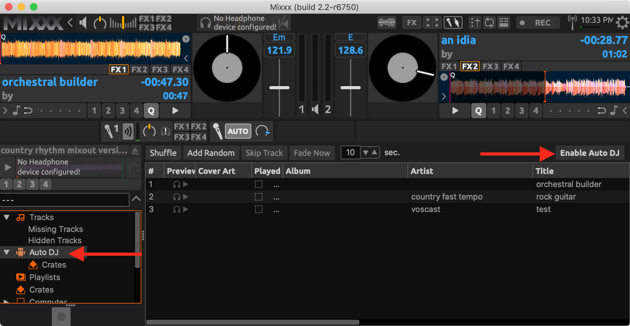 Enabling Auto DJ in an older Mixxx version