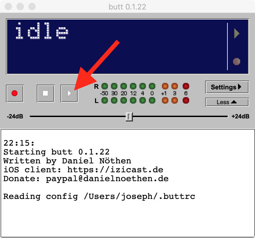 Play control in an older BUTT version