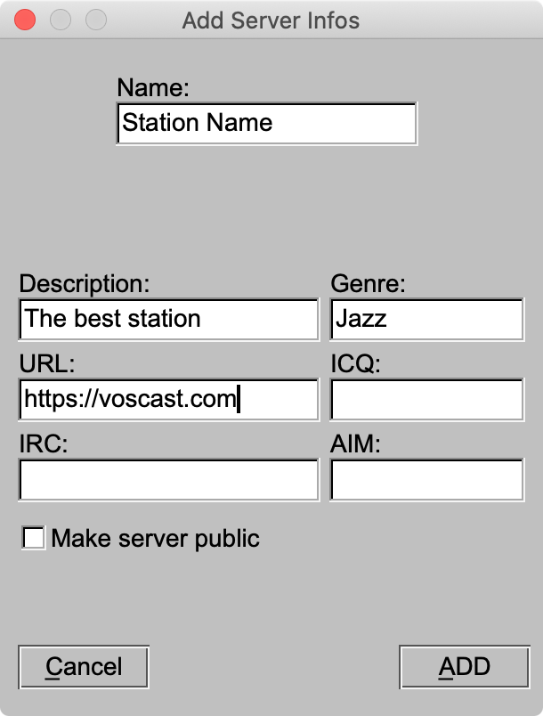 Station information in an older BUTT version
